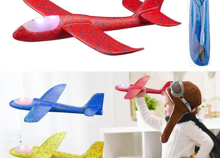 Leuchtender Gleitflieger 3/s mit LEDs, ca. 48cm - LED Foam Flugzeugspielzeug für Draußen TK Gruppe® Grosshandel 