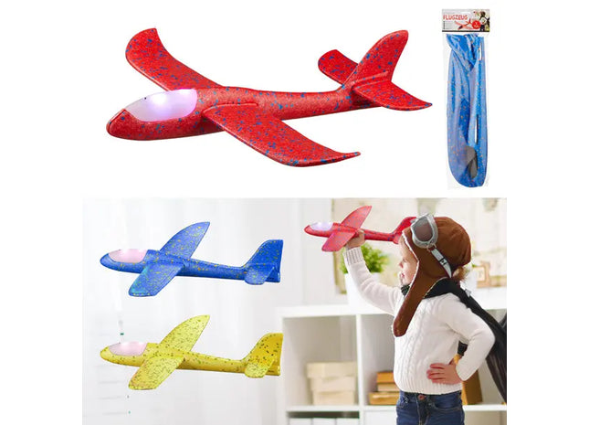 Leuchtender Gleitflieger 3/s mit LEDs, ca. 48cm - LED Foam Flugzeugspielzeug für Draußen TK Gruppe® Grosshandel 