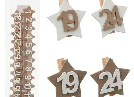 Dekoklammer für Adventskalender Stern - 24-tlg., 2/s, 4cm - Perfekt für weihnachtliche Bastelarbeiten TK Gruppe® Grosshandel 