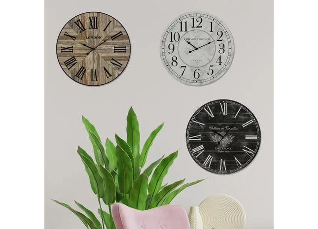 Wanduhr Vintage, 3/s, 60cmD – Set aus 3 Vintage-Wanduhren | Nostalgischer Stil, 60cm Durchmesser TK Gruppe® Grosshandel 