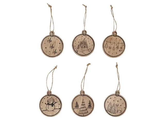 Anhänger Holz Christbaumkugel, 6/s, 6cm Durchmesser – Moderne Baumanhänger | Stilvolle Holzbaumschmuck TK Gruppe® Grosshandel 