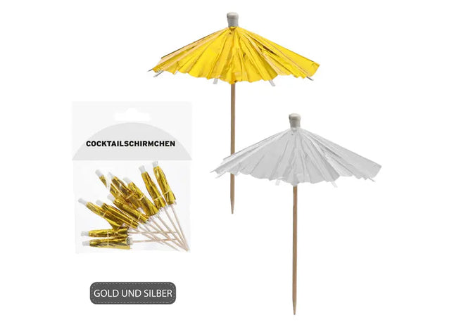 Elegante Getränke-Schirmchen, Gold/Silber, 10er-Pack, 2/s, ca. 10cmH für stilvolle Cocktails & Dekorationen TK Gruppe® Grosshandel 