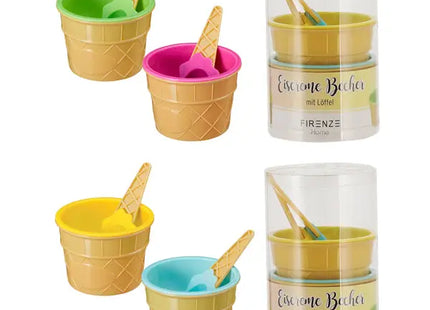 Set aus 4 Eiscreme-Bechern mit Löffel, 2/s, ca. 7cm Höhe – Dessertschalen mit Besteck, 4-teilig TK Gruppe® Grosshandel 