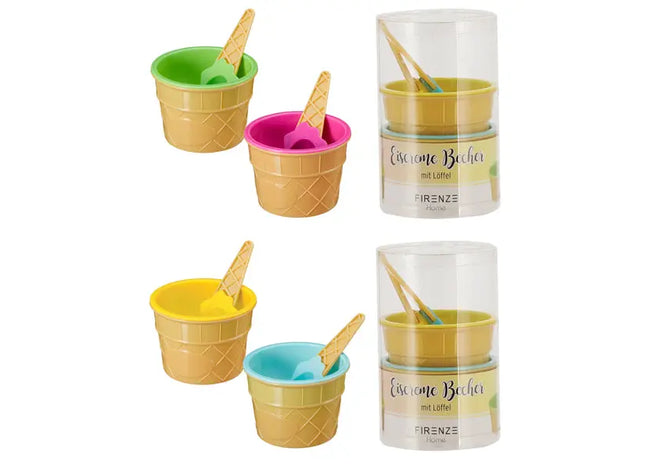 Set aus 4 Eiscreme-Bechern mit Löffel, 2/s, ca. 7cm Höhe – Dessertschalen mit Besteck, 4-teilig TK Gruppe® Grosshandel 