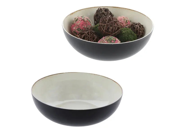 Vintage Deko-Schale, rund, antik-creme/schwarz, Größe L, ca. 30cm Durchmesser - Stilvolles Wohnaccessoire TK Gruppe® Grosshandel 