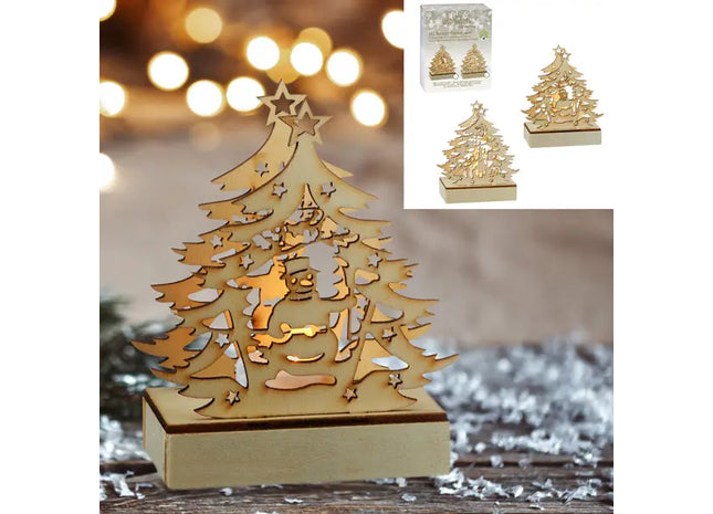 Batteriebetriebener LED Teelicht Tannenbaum, 2 Leuchtmodi flackernd/statisch, ca. 12cm, Weihnachtsdeko TK Gruppe® Grosshandel 