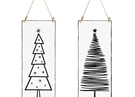 Blechschild-Set mit Tannenbaum, schwarz/weiß, 2-teilig, 10x25 cm – Nostalgische Festtagsdeko TK Gruppe® Grosshandel 