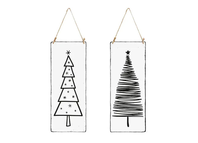 Blechschild-Set mit Tannenbaum, schwarz/weiß, 2-teilig, 10x25 cm – Nostalgische Festtagsdeko TK Gruppe® Grosshandel 