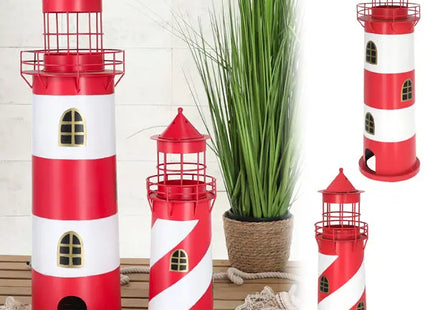 Metall Laterne Leuchtturm, rot/weiß, 2er-Pack, ca. 73cmH TK Gruppe® Grosshandel 