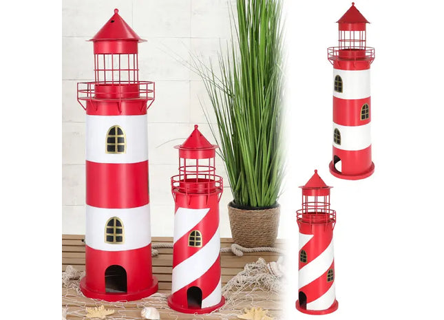 Metall Laterne Leuchtturm, rot/weiß, 2er-Pack, ca. 73cmH TK Gruppe® Grosshandel 